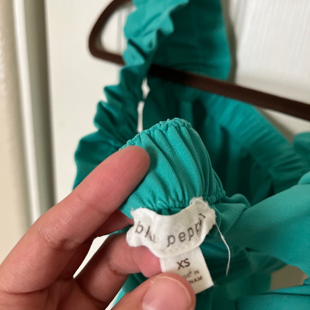 Blu Pepper Turquoise Ruffle Strap Blouse - Picture 3 of 3